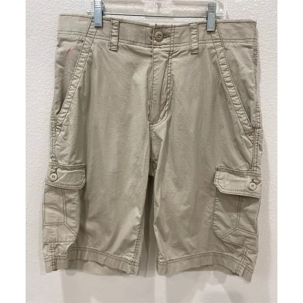 Men's Wear First Beige Cargo Shorts size 32 Free-Band Waist Summer Casual